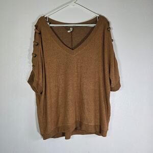 Per Seption Concept Women’s XL Brown Lace Up Sleeve Sweater V Neck Knit Top